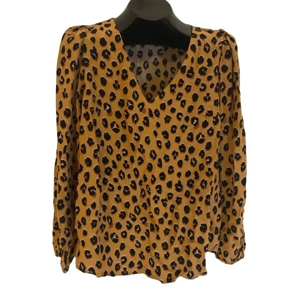 A new day vintage Leopard print Elegant long sleeves V-neck blouse Sz L - Picture 13 of 14